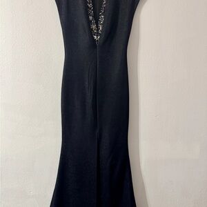 Badgley Mischka Black Maxi Dress with Embellished Neckline